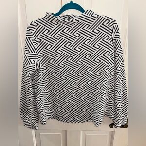 Black and White Geometric Patterned Mock Neck